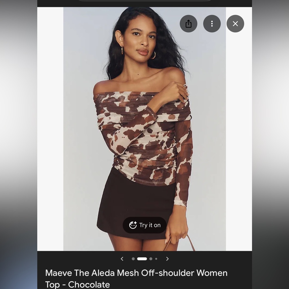 Maeve The Aleda Mesh Off-shoulder Women Top - Chocolate